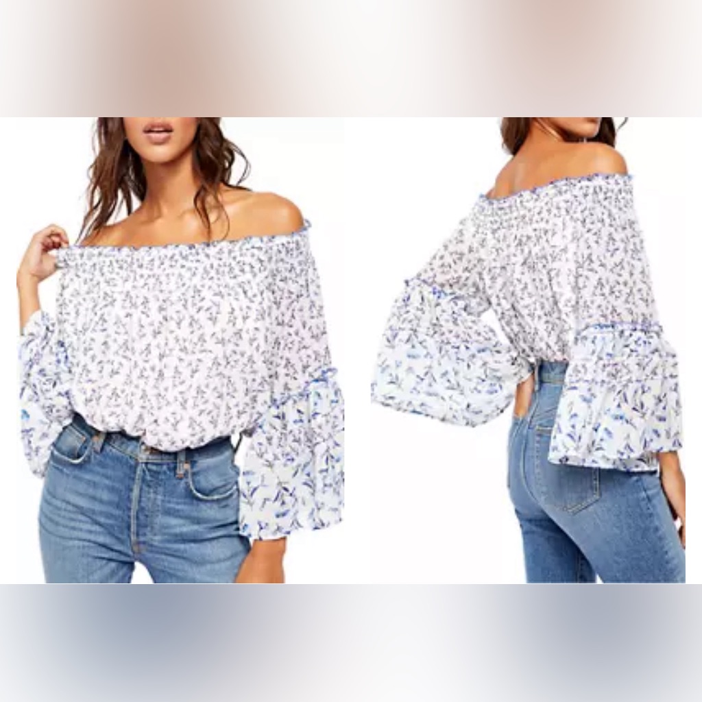 Free People Rose Valley Printed Off Shoulder Blouse Size L